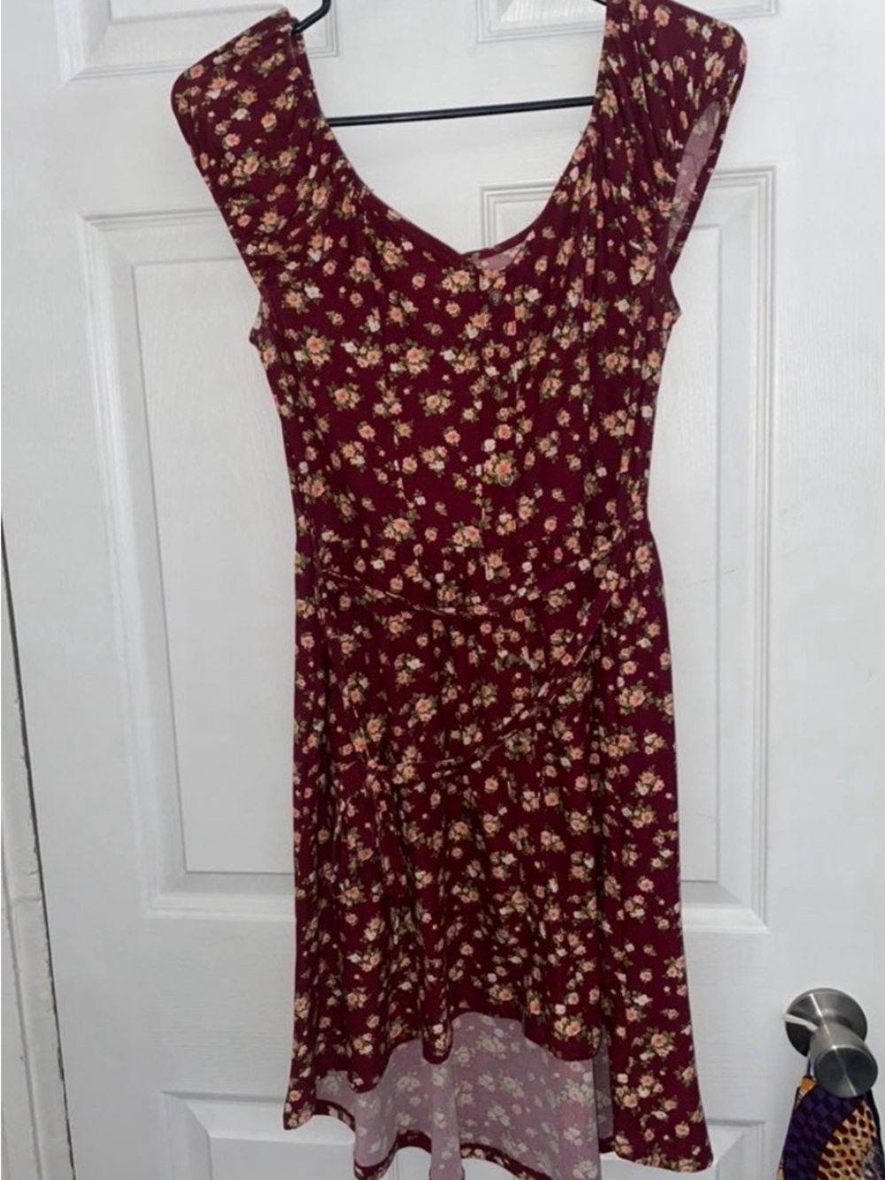 No Boundaries Burgundy Floral High-Low Dress